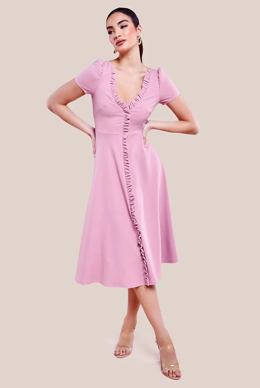 Front Frill Flared Scuba Midi Dress - Rose Pink by Goddiva sold by Goddiva product image thumbnail 2