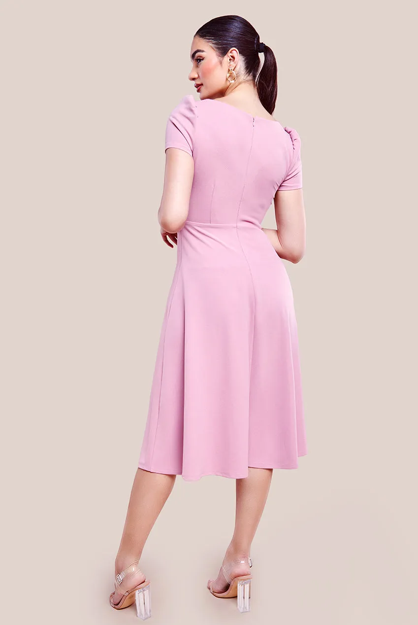 Front Frill Flared Scuba Midi Dress - Rose Pink by Goddiva sold by Goddiva product image thumbnail 3