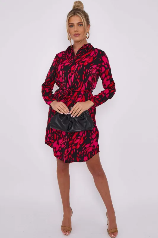 LOVE SUNSHINE Fuchsia Leopard Print Mini Shirt Dress sold by Goddiva