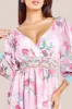 Goddiva Chiffon Wrap Border Floral Print Midi Dress - Pink sold by Goddiva