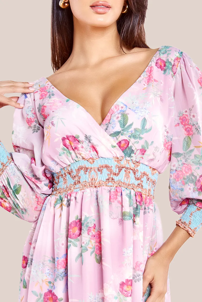 Goddiva Chiffon Wrap Border Floral Print Midi Dress - Pink sold by Goddiva product image thumbnail 3