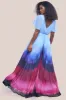 Wavy Ombre A-Line Chiffon Maxi Dress - Blue by Goddiva sold by Goddiva