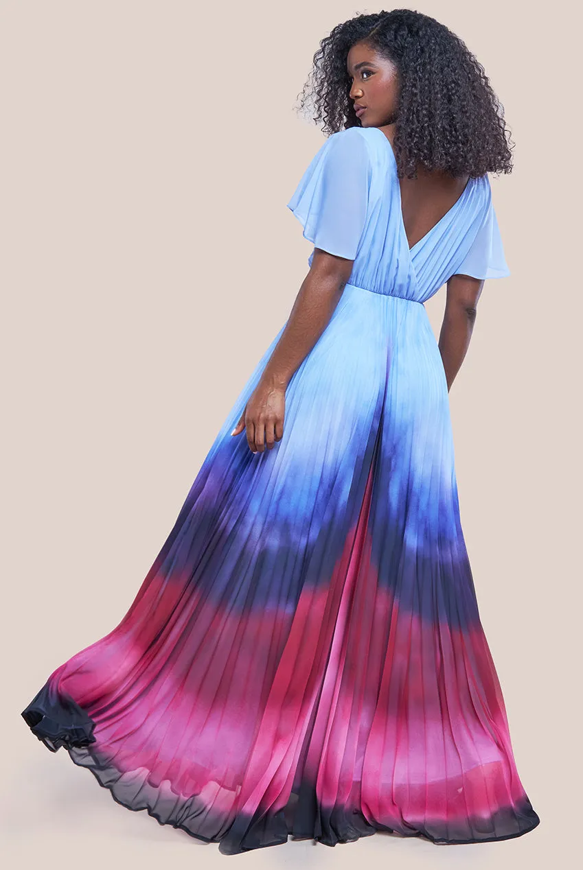 Wavy Ombre A-Line Chiffon Maxi Dress - Blue by Goddiva sold by Goddiva product image thumbnail 3