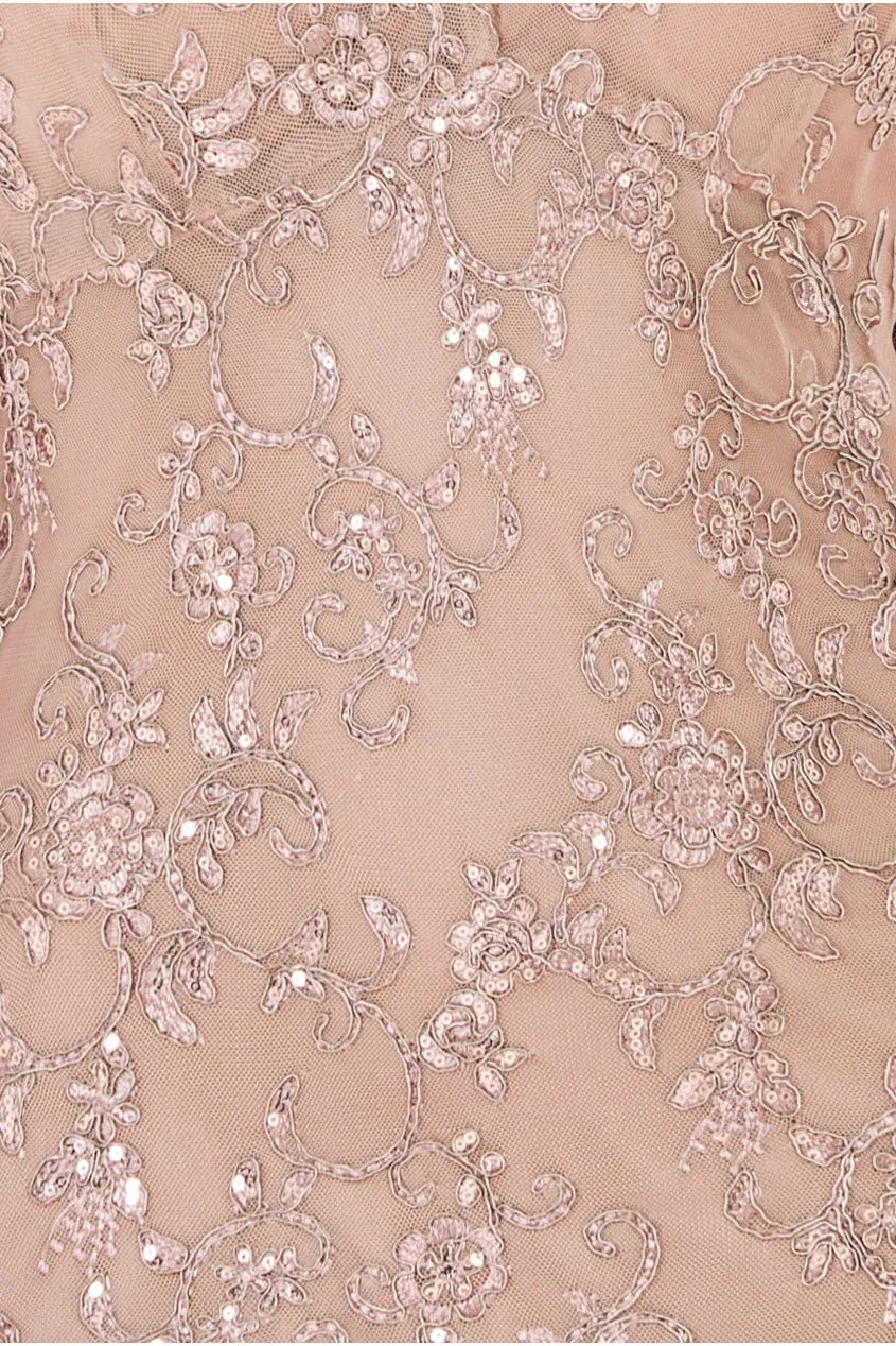 Sequin Scallop Lace Midi Dress - Champagne by Goddiva sold by Goddiva product image thumbnail 4