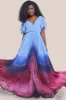 Wavy Ombre A-Line Chiffon Maxi Dress - Blue by Goddiva sold by Goddiva