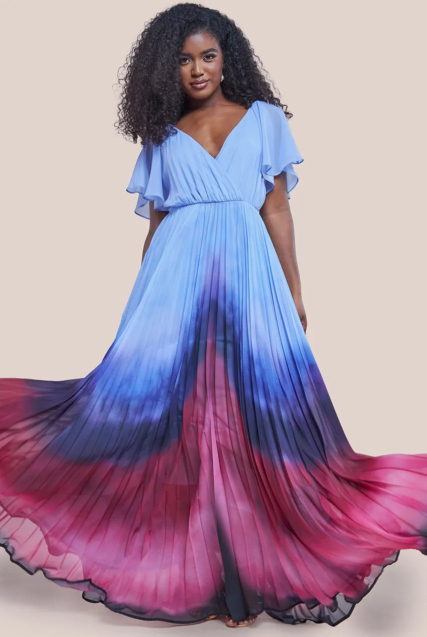 Wavy Ombre A-Line Chiffon Maxi Dress - Blue by Goddiva sold by Goddiva product image thumbnail 2