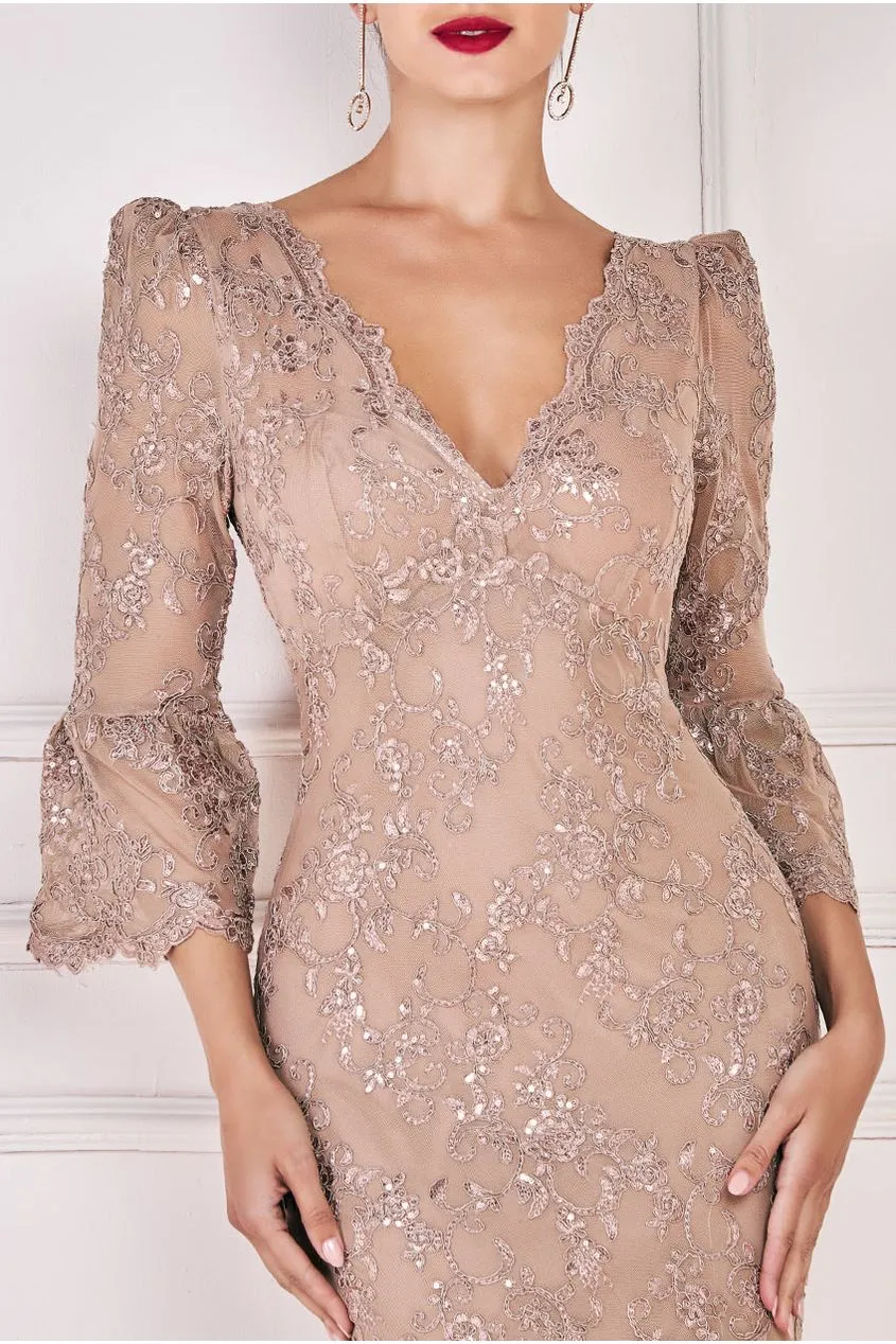 Sequin Scallop Lace Midi Dress - Champagne by Goddiva sold by Goddiva product image thumbnail 3
