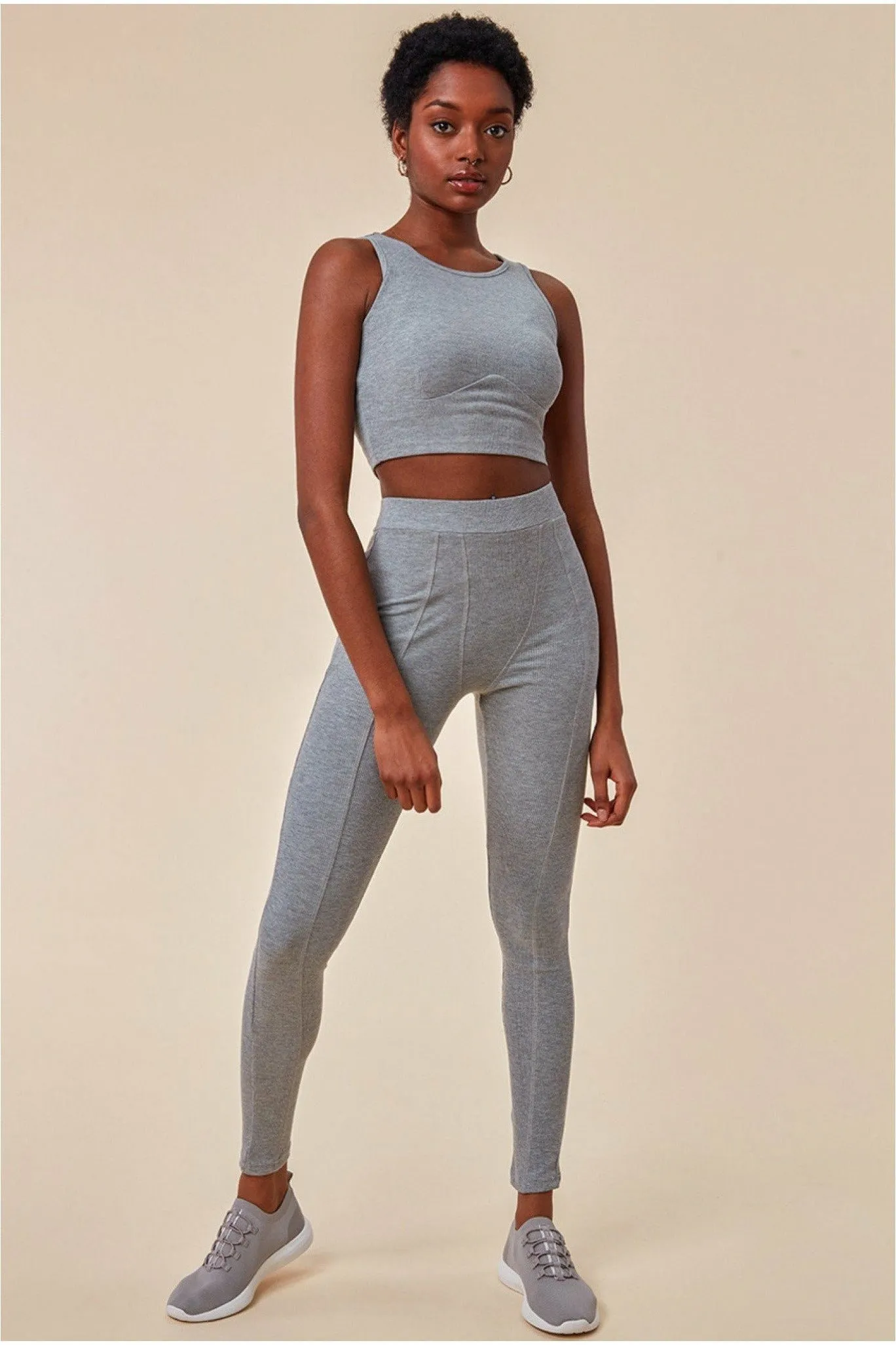 Cosmochic High Neck Crop Top With Leggings Lounge Set - Grey sold by Goddiva