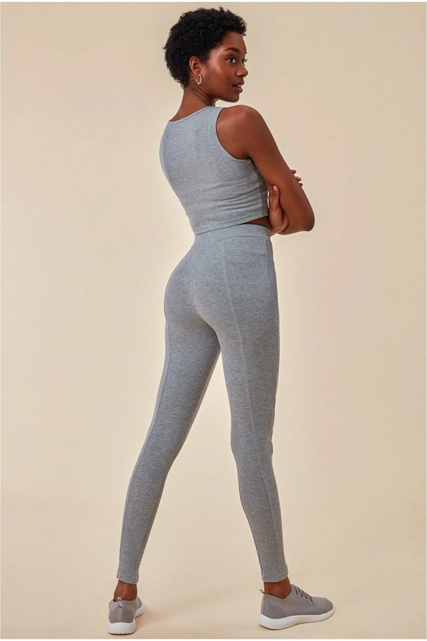 Cosmochic High Neck Crop Top With Leggings Lounge Set - Grey sold by Goddiva product image thumbnail 2
