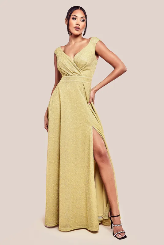 Crossover Lurex Glitter Maxi Dress - Gold by Goddiva sold by Goddiva