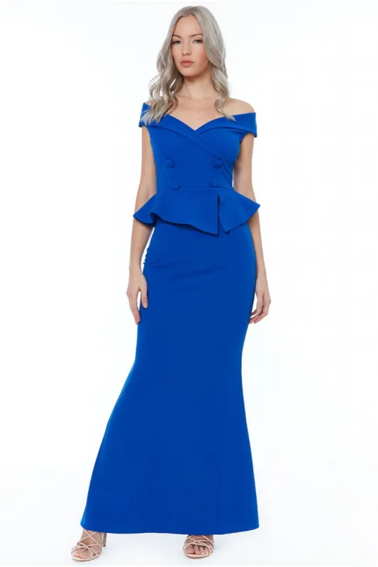 Bardot Crossover Maxi Dress - Vividblue by Goddiva made by Goddiva