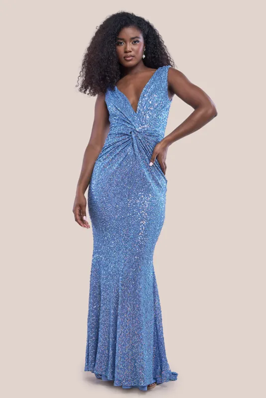 Twisted Front Sequin Maxi Dress - Blue by Goddiva sold by Goddiva