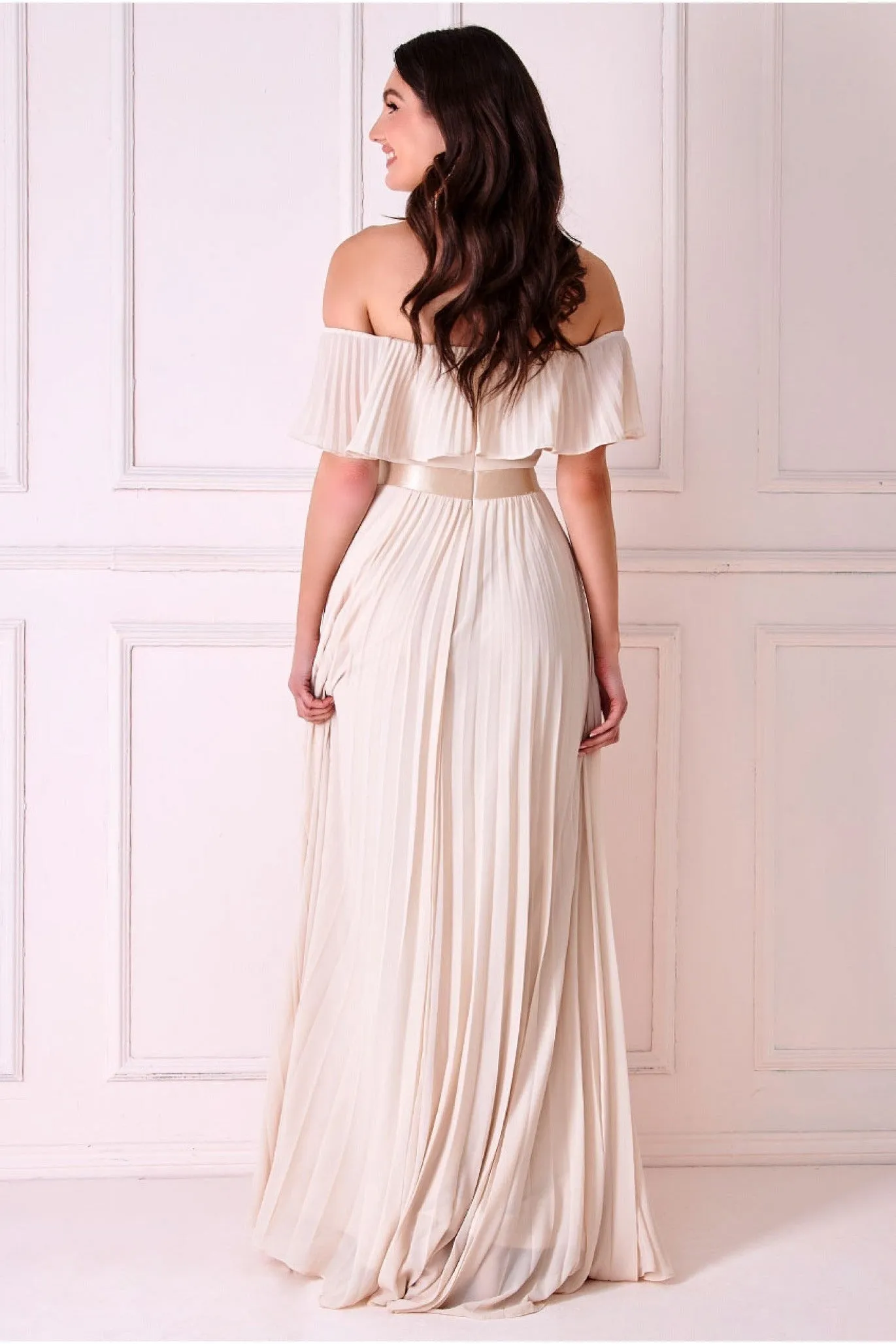 Goddiva Pleated Chiffon Off Shoulder Maxi Dress - Ivory sold by Goddiva product image thumbnail 2