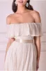 Goddiva Pleated Chiffon Off Shoulder Maxi Dress - Ivory sold by Goddiva