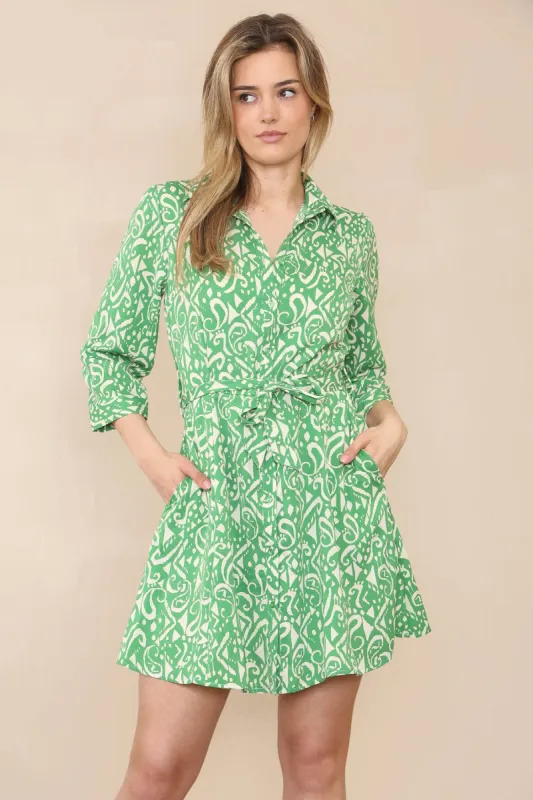 LOVE SUNSHINE Green Mixed Paisley Print Mini Shirt Dress sold by Goddiva