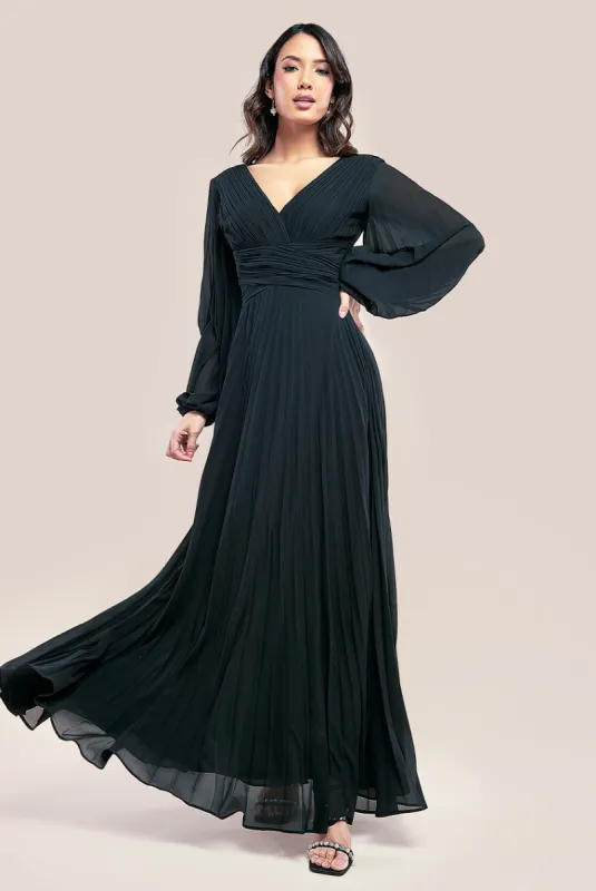 Balloon Sleeve Chiffon Maxi Dress - Black by Goddiva sold by Goddiva