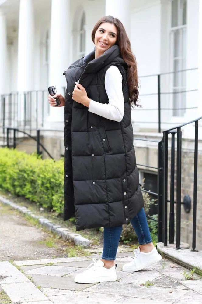Double Second Black Long Lux Wrap Gilet Puffer sold by Goddiva product image thumbnail 3