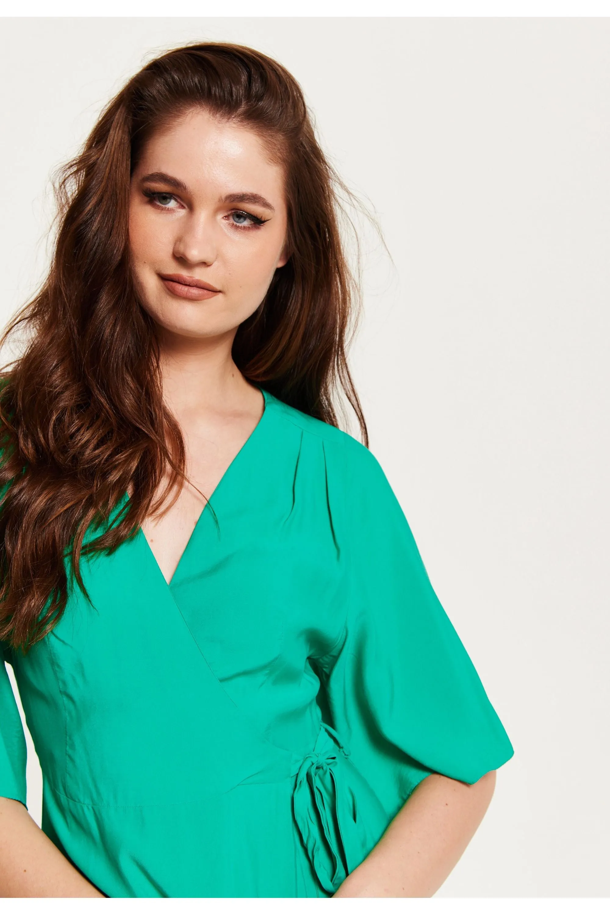 Green Maxi Wrap Dress With Kimono Sleeves by Liquorish sold by Goddiva product image thumbnail 5