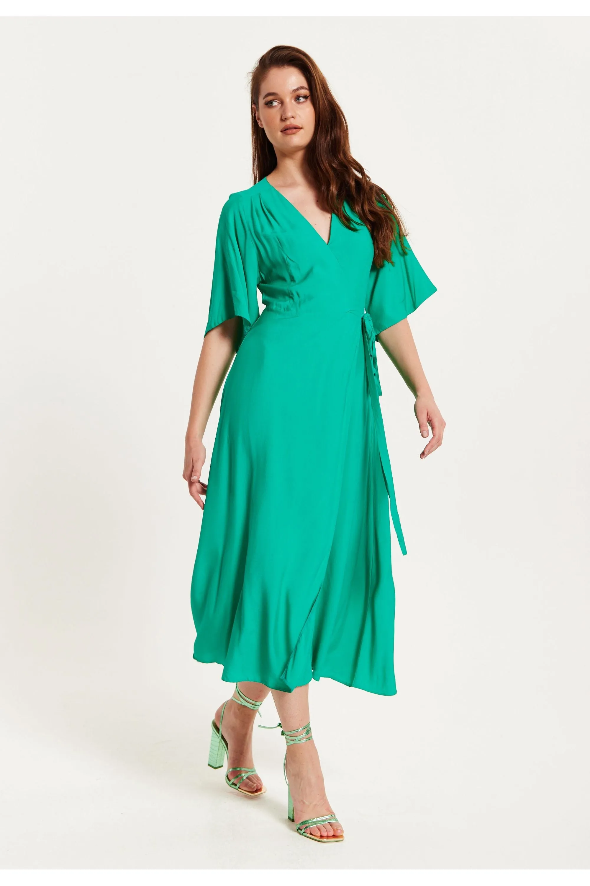 Green Maxi Wrap Dress With Kimono Sleeves by Liquorish sold by Goddiva product image thumbnail 2