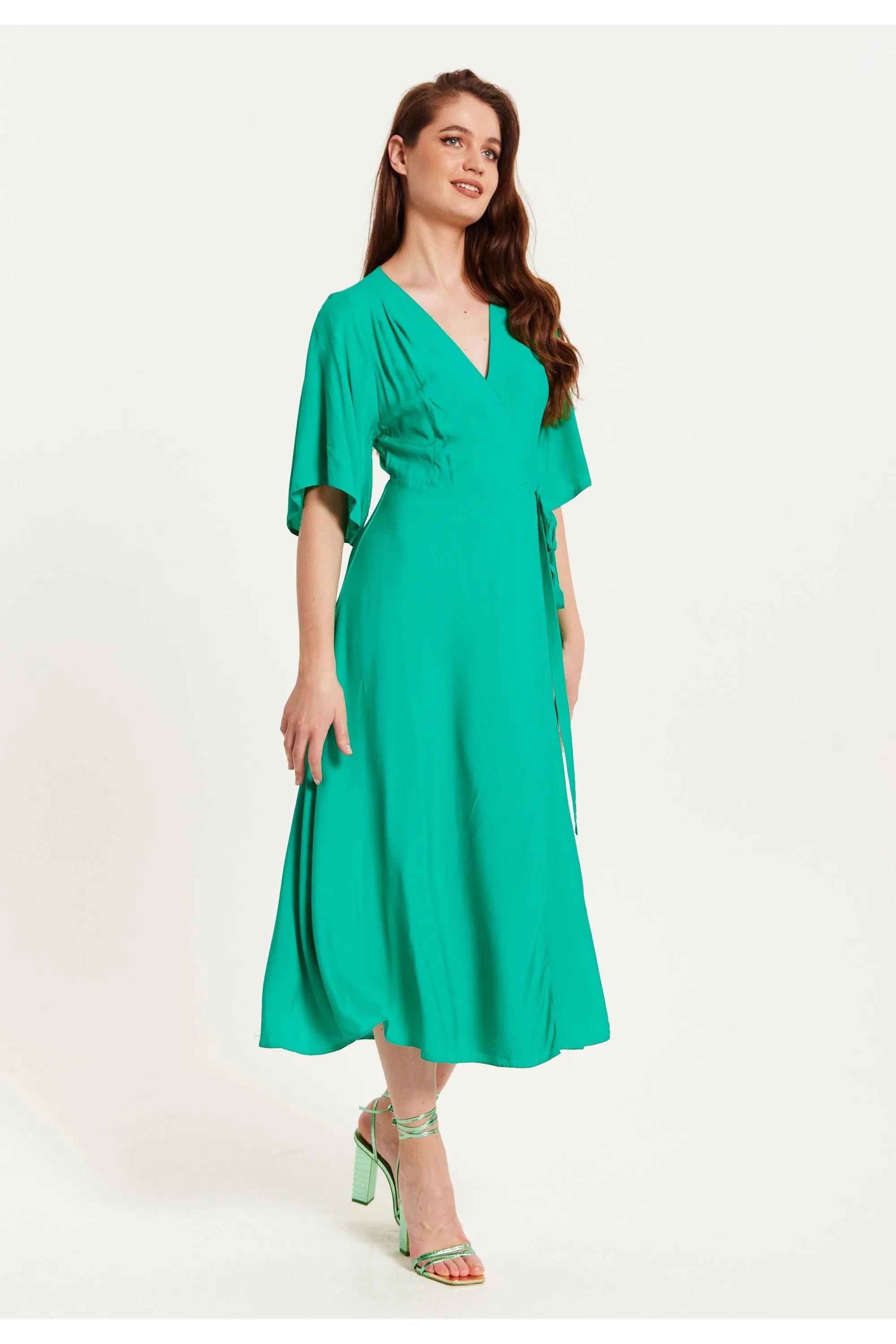 Green Maxi Wrap Dress With Kimono Sleeves by Liquorish sold by Goddiva product image thumbnail 3