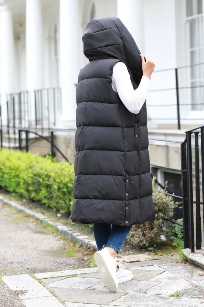 Double Second Black Long Lux Wrap Gilet Puffer sold by Goddiva product image thumbnail 5