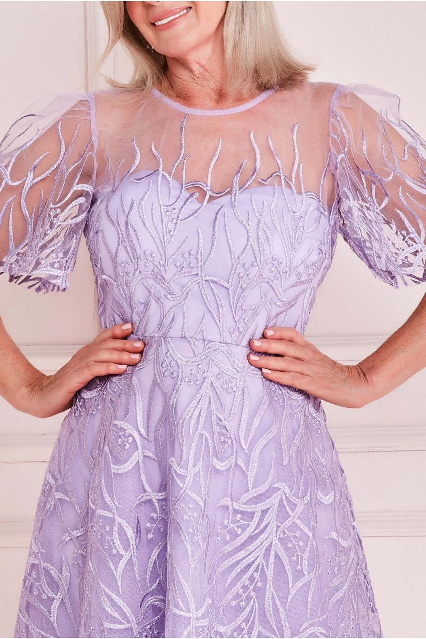 Embroidered Bodice A Line Midi - Lilac by Goddiva sold by Goddiva product image thumbnail 3