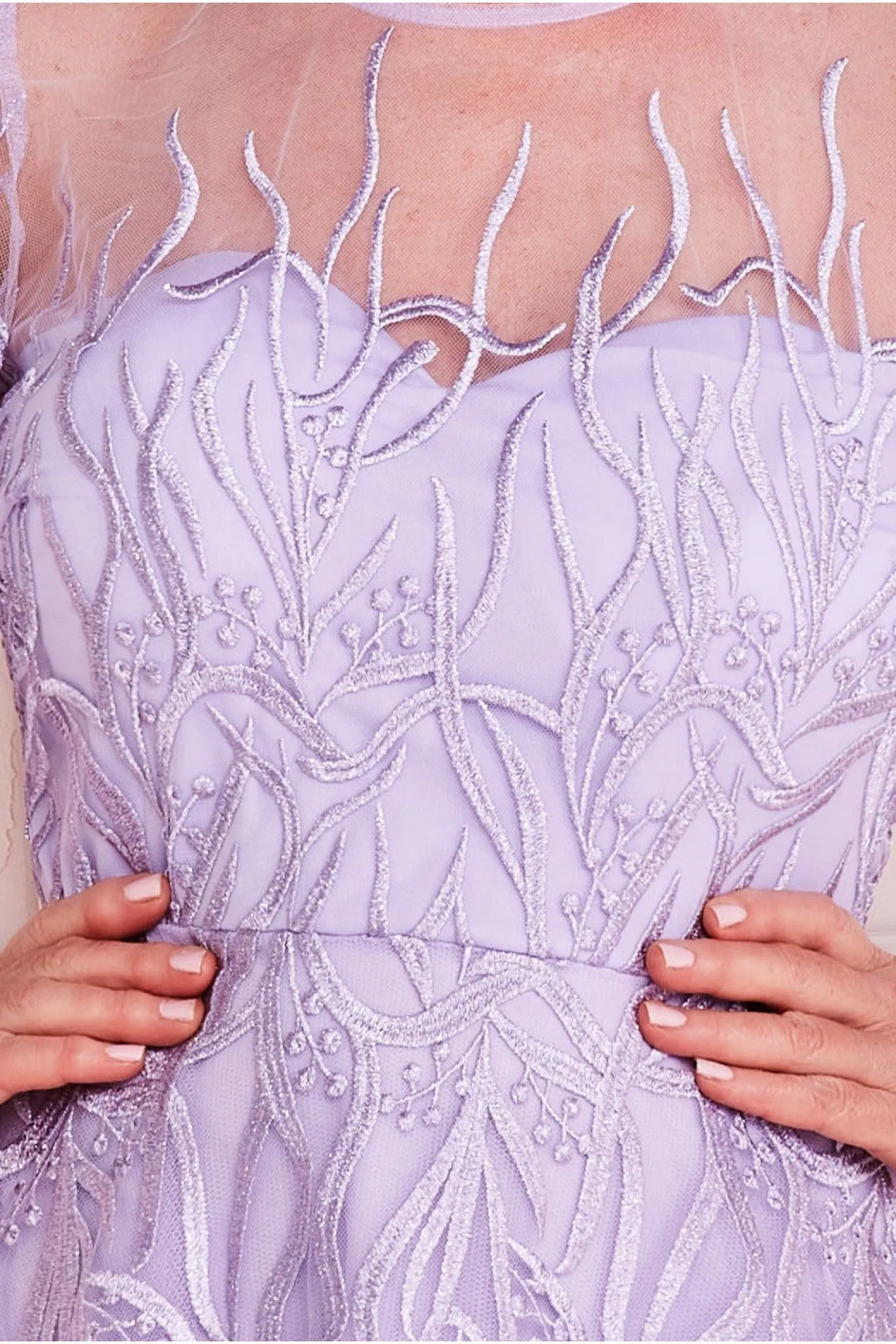 Embroidered Bodice A Line Midi - Lilac by Goddiva sold by Goddiva product image thumbnail 4