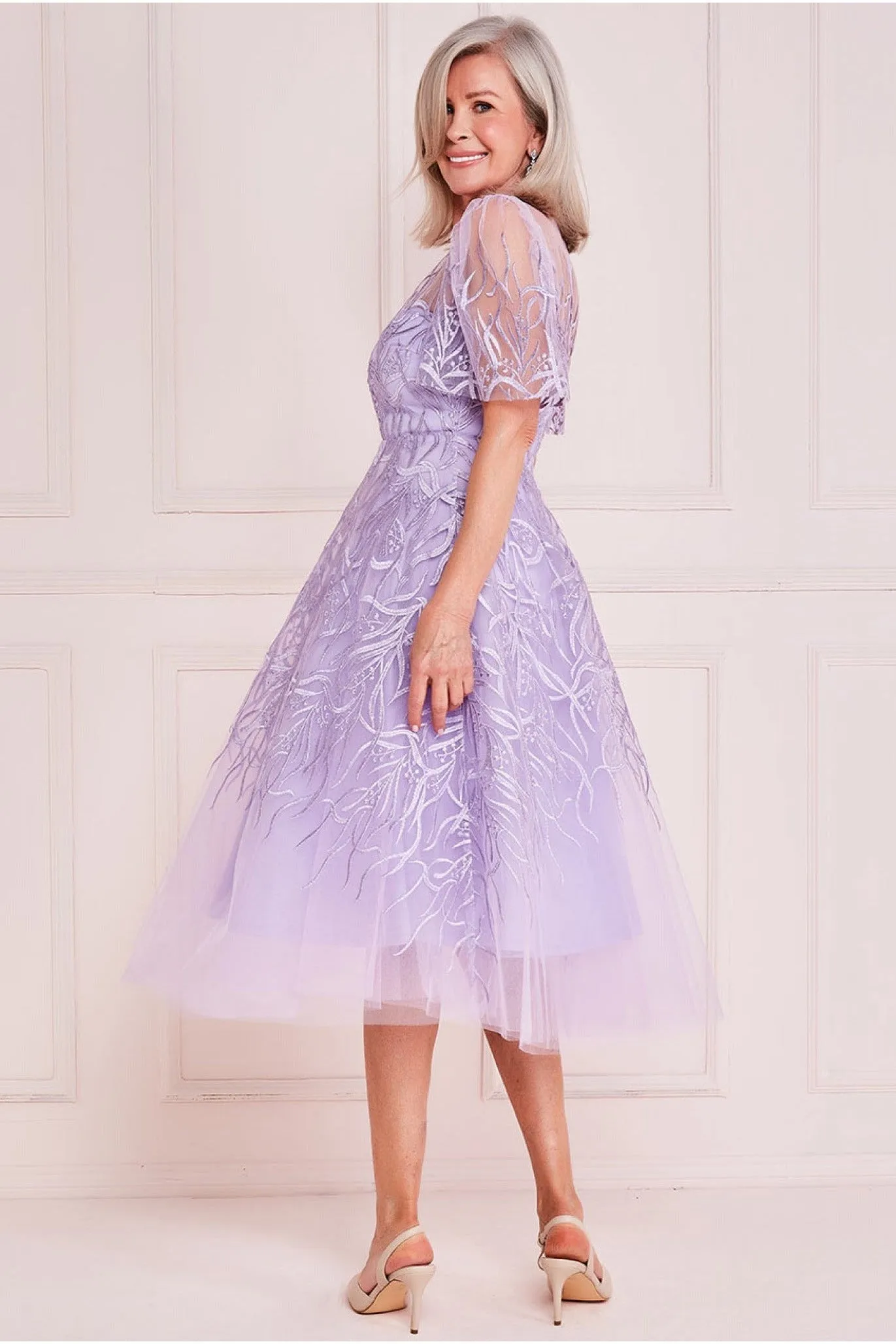 Embroidered Bodice A Line Midi - Lilac by Goddiva sold by Goddiva product image thumbnail 2