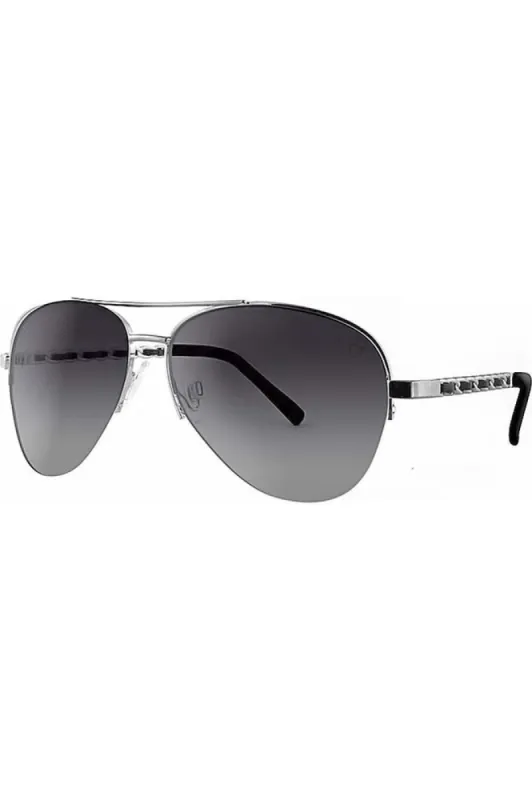 Ruby Rocks Metal New York Aviator Sunglasses With Fabric Braid Detail Temple In Silver sold by Goddiva