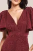 Goddiva Sequin Lurex Flutter Sleeve Maxi Dress - Wine sold by Goddiva