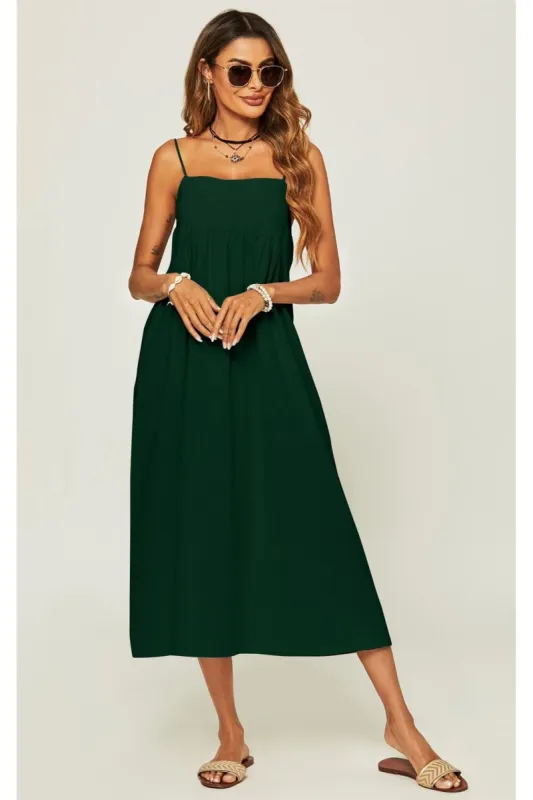 FS Collection Slip Dress In Dark Green sold by Goddiva