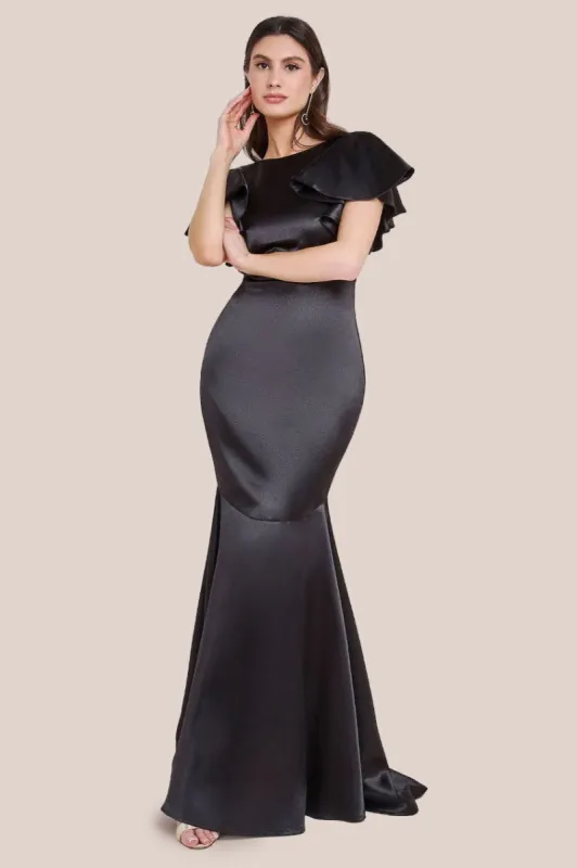 Satin Flutter Sleeve Mermaid Maxi - Black by Goddiva sold by Goddiva