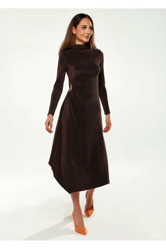 Lurex High Neck Midi Dress In Bronze by Liquorish sold by Goddiva