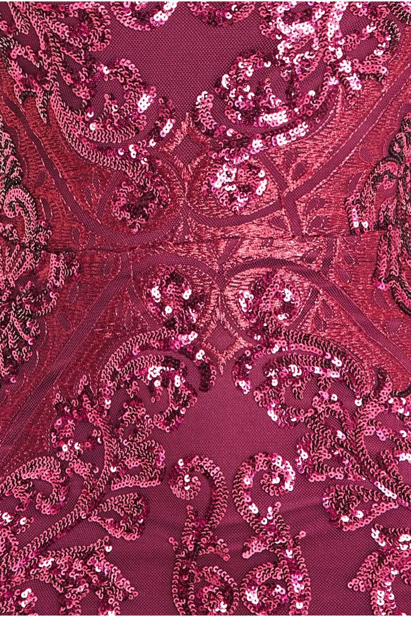 Goddiva Sequin Cowl Back Maxi - Burgundy sold by Goddiva product image thumbnail 4