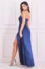 Goddiva Front Split Satin Bandeau Maxi - Navy sold by Goddiva