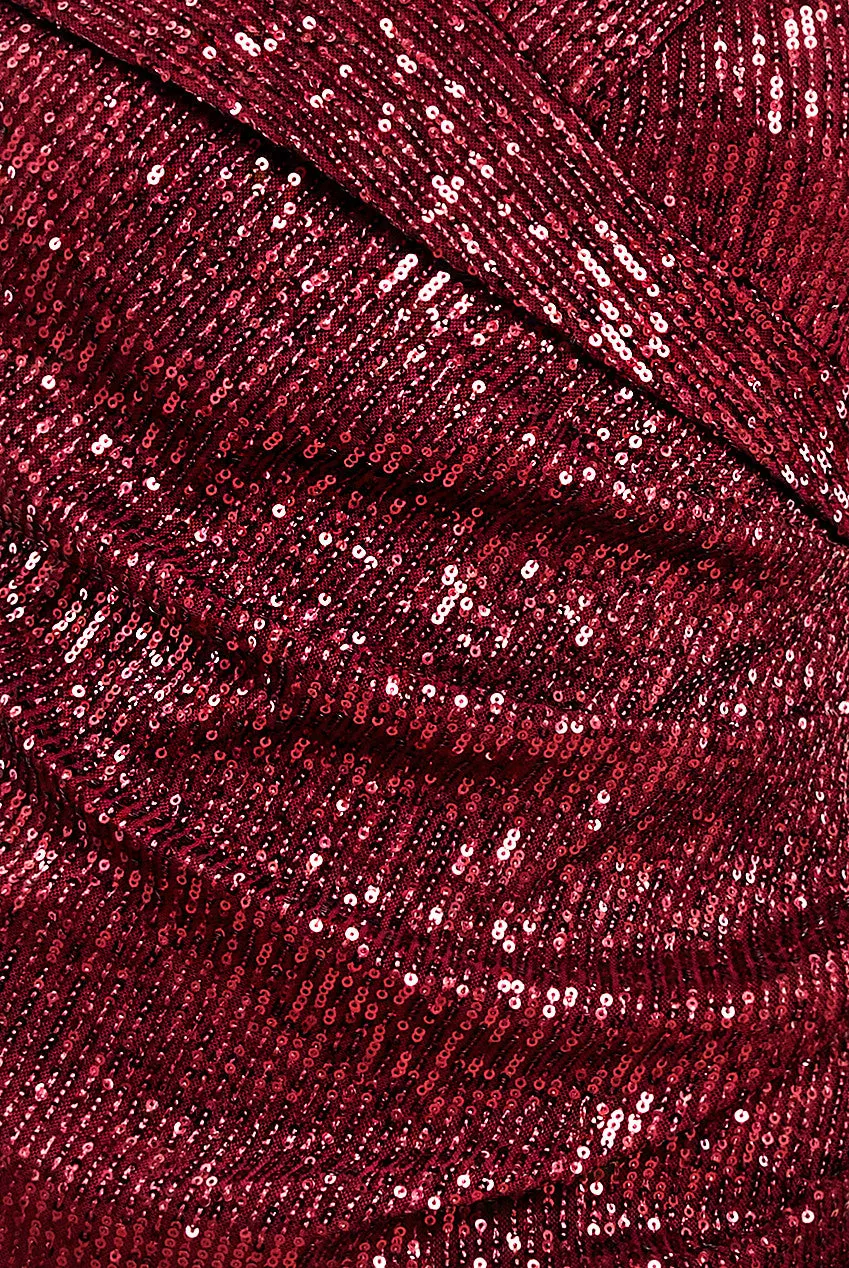 Bardot Sequin Pleated Maxi Dress - Wine by Goddiva sold by Goddiva product image thumbnail 4