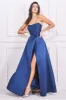 Goddiva Front Split Satin Bandeau Maxi - Navy sold by Goddiva
