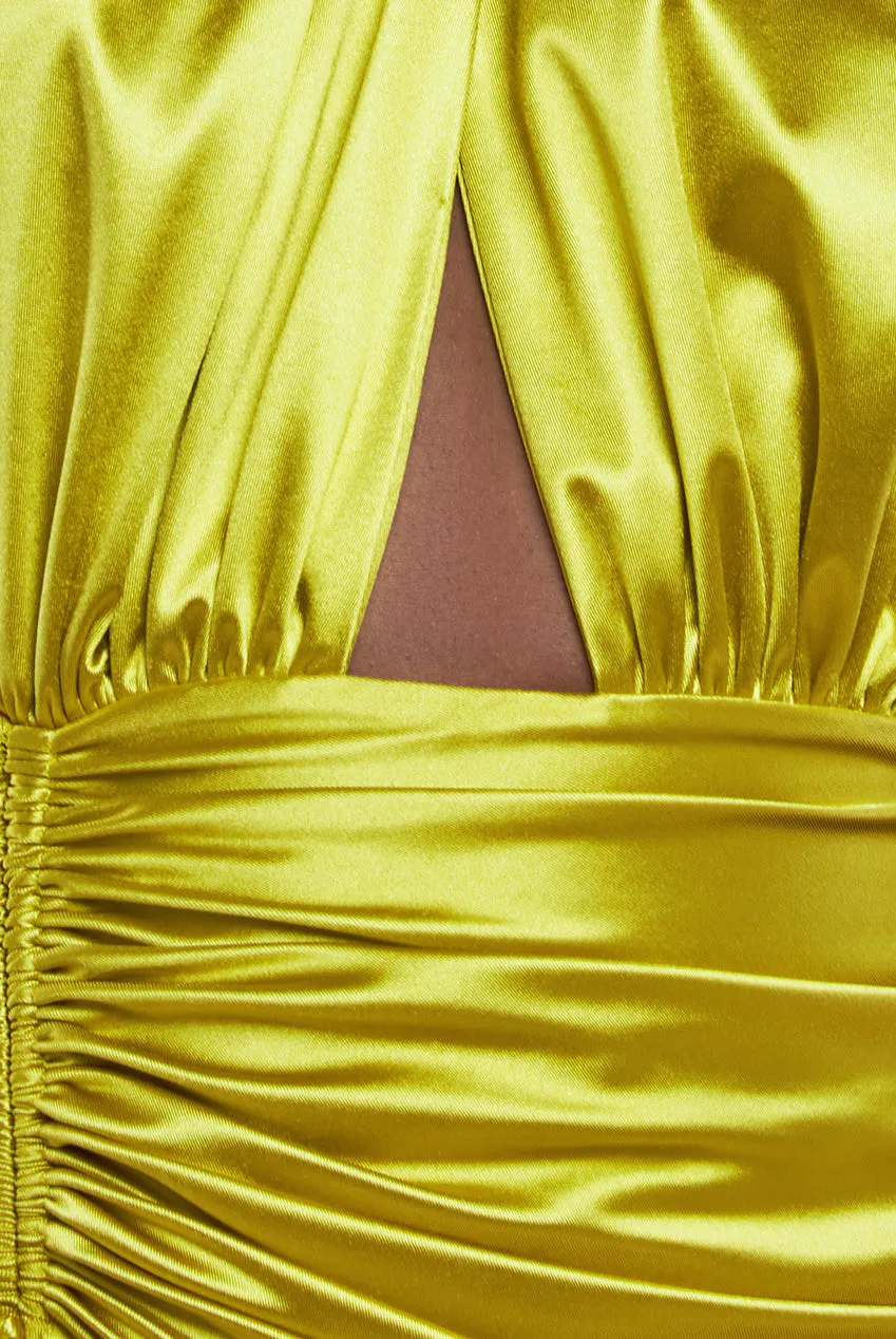 Goddiva Halter Neck Front Split Satin Maxi Dress - Lime Green sold by Goddiva product image thumbnail 5