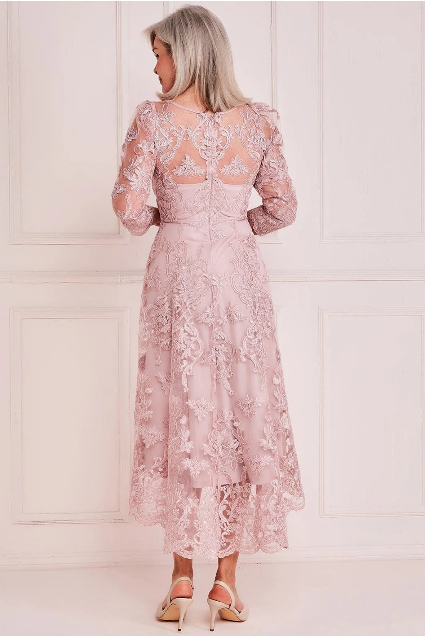 Scalloped Dipped Hem Lace Midi - Blush by Goddiva sold by Goddiva product image thumbnail 2