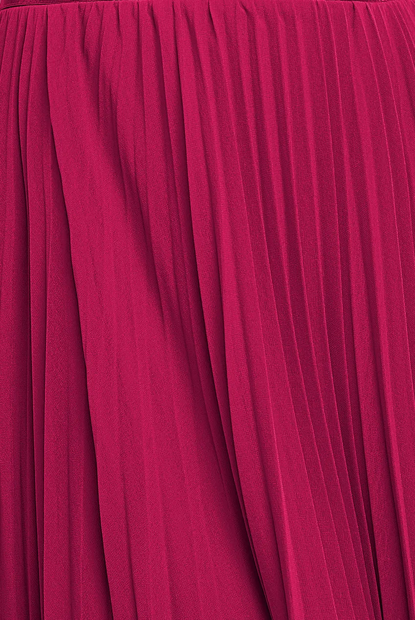 Goddiva Pleated Chiffon Off Shoulder Maxi Dress - Burgundy sold by Goddiva product image thumbnail 4