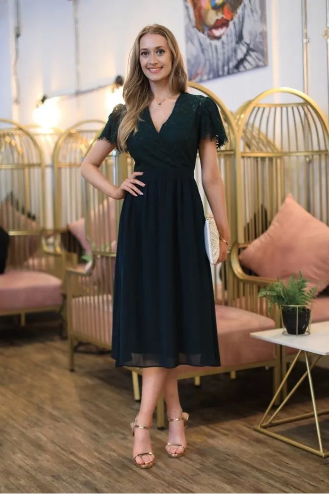 Lace Wrap Front Midi Dress by Double Second sold by Goddiva product image thumbnail 3