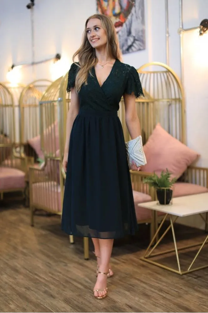 Lace Wrap Front Midi Dress by Double Second sold by Goddiva product image thumbnail 4