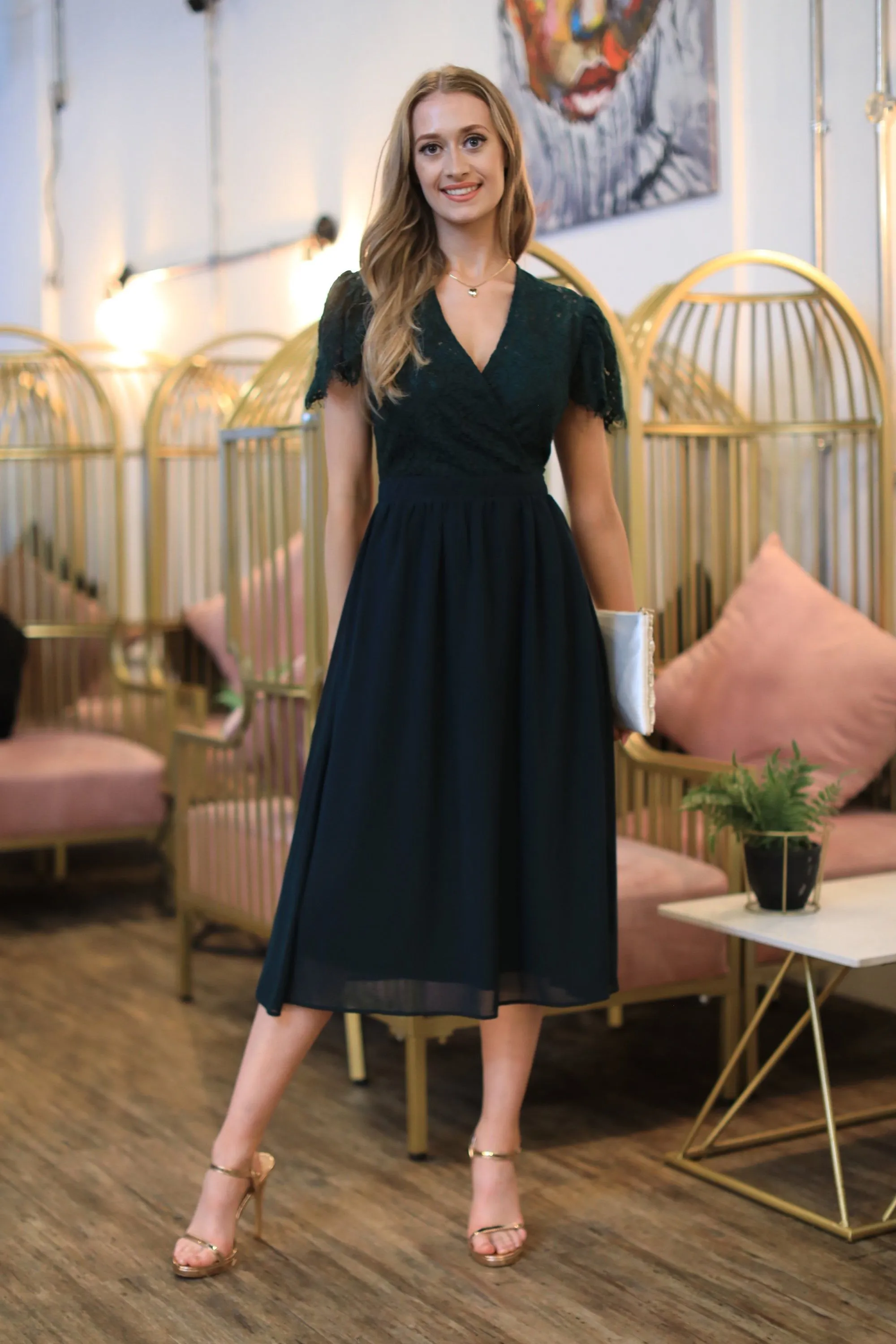 Lace Wrap Front Midi Dress by Double Second sold by Goddiva product image thumbnail 2