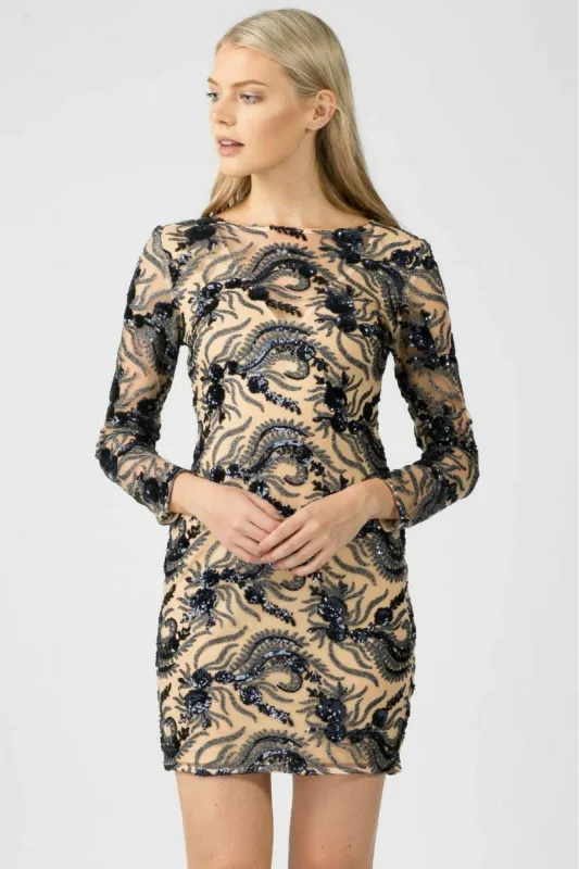 Aftershock London Sequin Long Sleeve Bodycon Dress sold by Goddiva