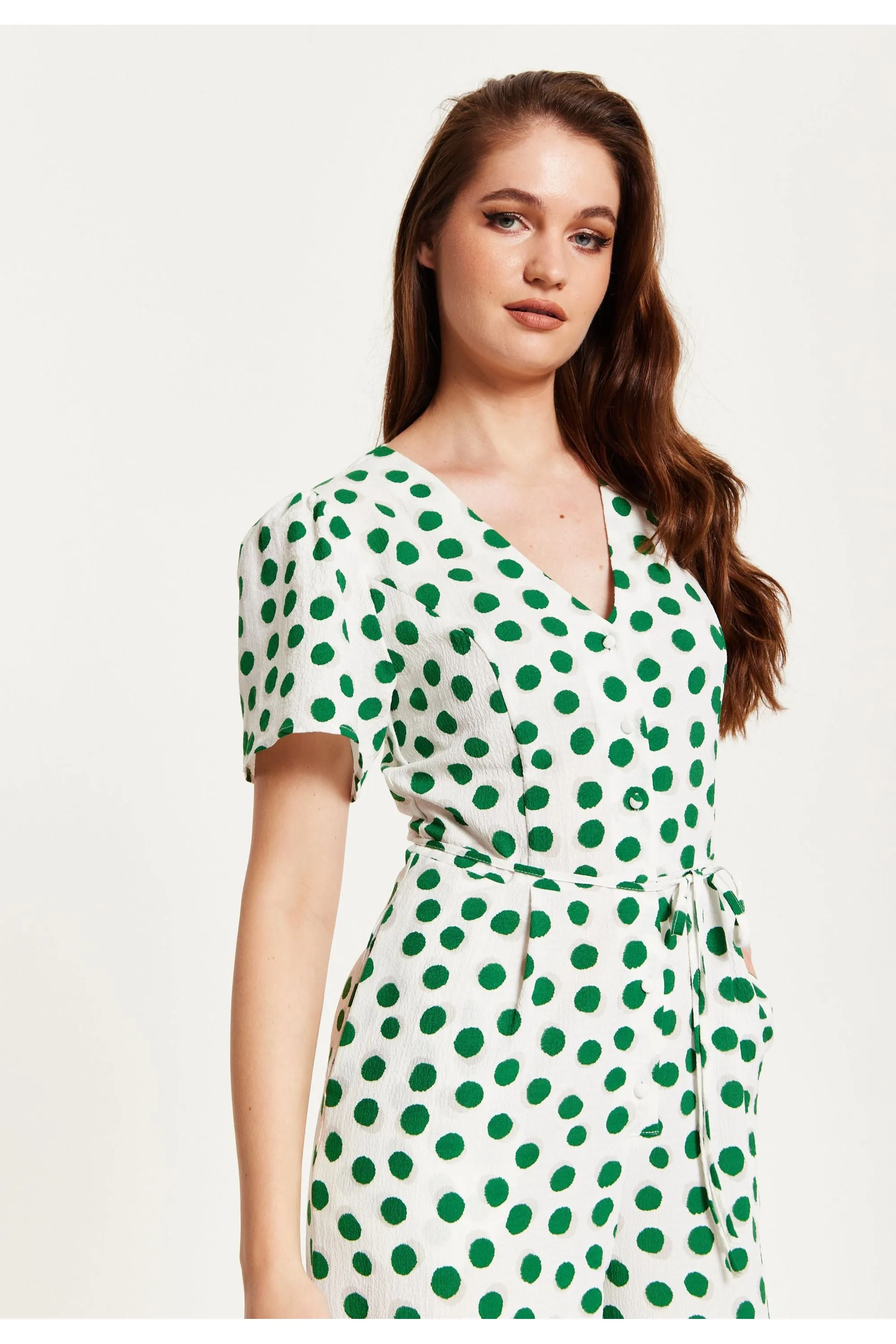 Liquorish Green Polka Dot Jumpsuit In White sold by Goddiva product image thumbnail 5