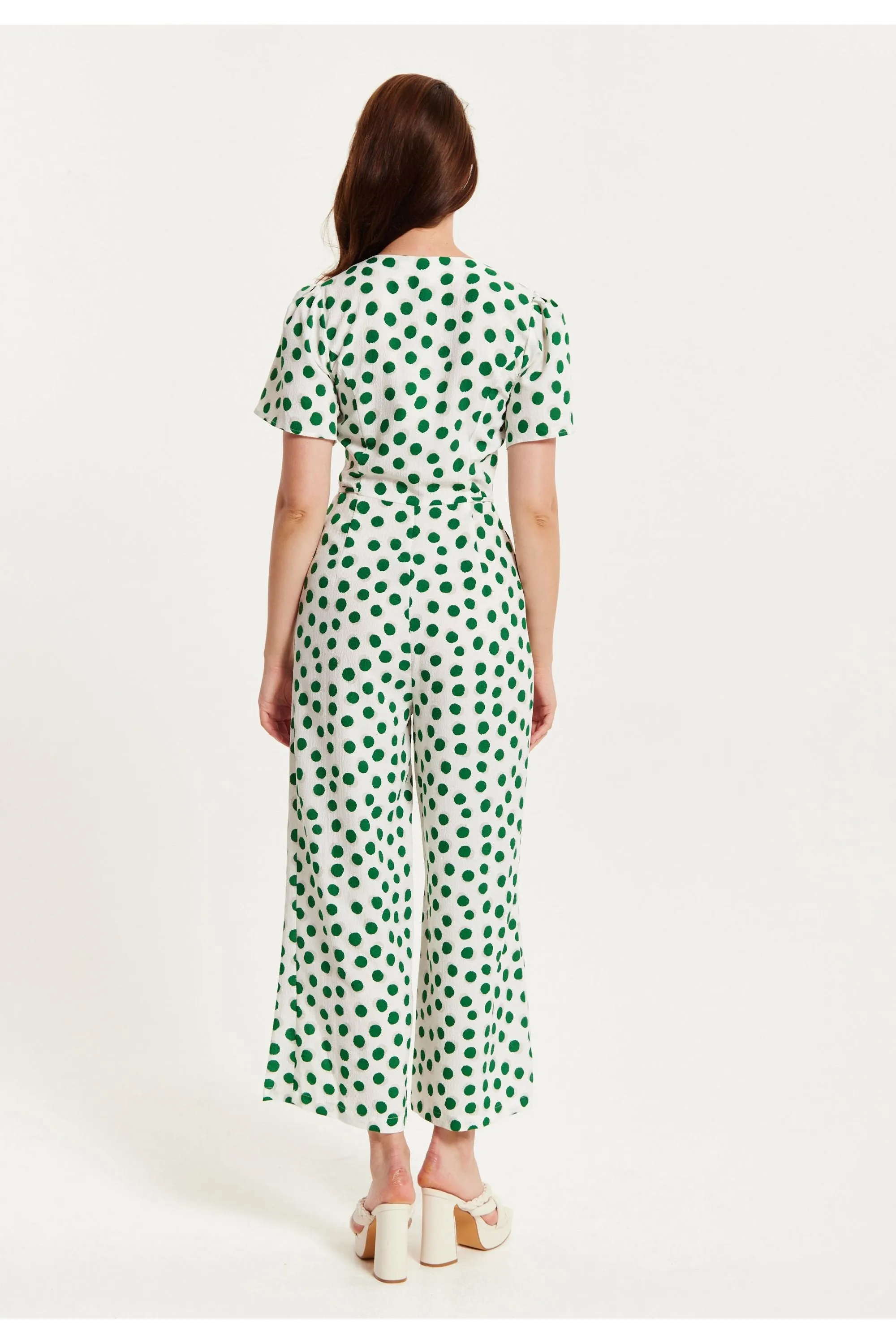 Liquorish Green Polka Dot Jumpsuit In White sold by Goddiva product image thumbnail 4