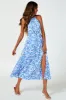 FS Collection Tie Halterneck Floral Print Split Maxi Dress In Blue sold by Goddiva