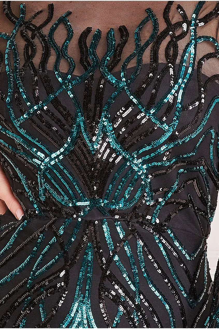 Long Sleeve Sequin Flame Maxi - Emerald Green by Goddiva sold by Goddiva product image thumbnail 4