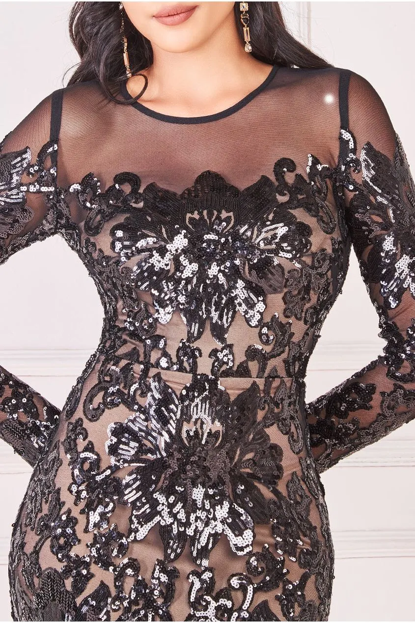 Floral Sequin Mesh Maxi - Black by Goddiva sold by Goddiva product image thumbnail 3