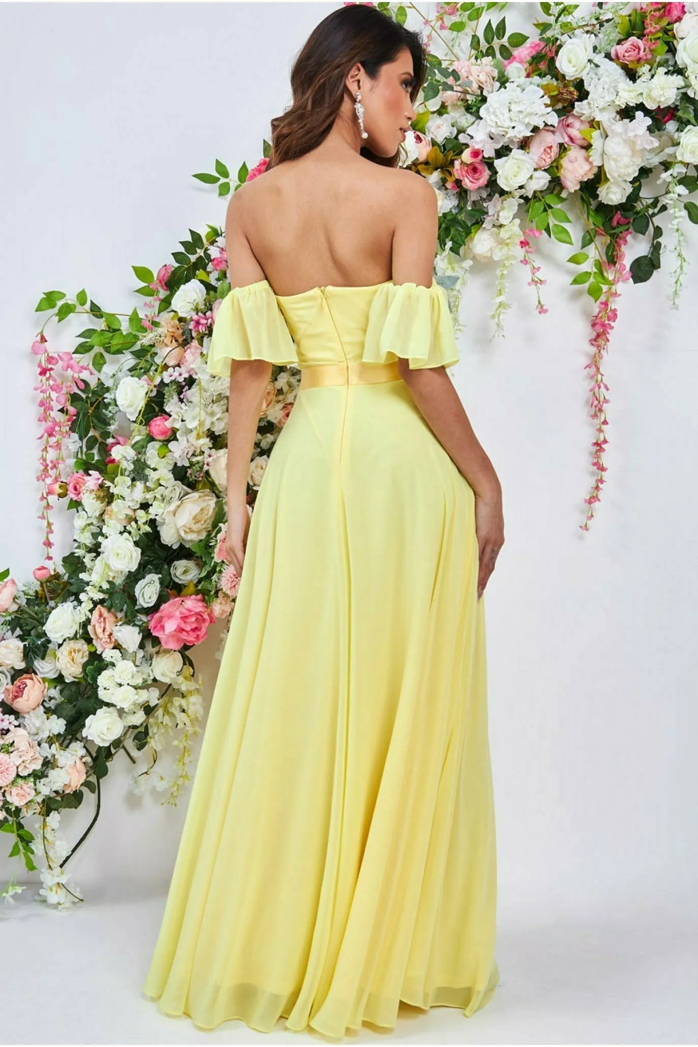 Goddiva Draped Off The Shoulder Maxi With Split - Yellow sold by Goddiva product image thumbnail 2